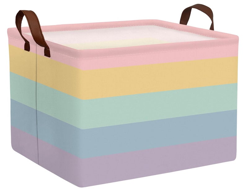 BOOHIT Kids Boho Rainbow Baskets Foldable Girls Baby Toy Storage Bin Rectangular Nursery Box Room Decor(Rainbows) - Image 1